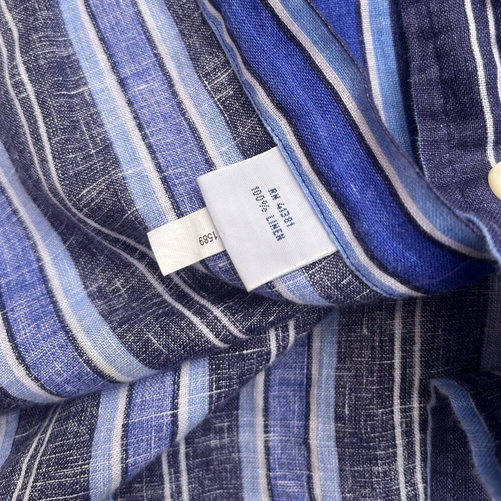 Ralph Lauren 100% Linen Blue Striped Button Down Long Sleeve Collared Shirt XXL - Picture 4 of 9